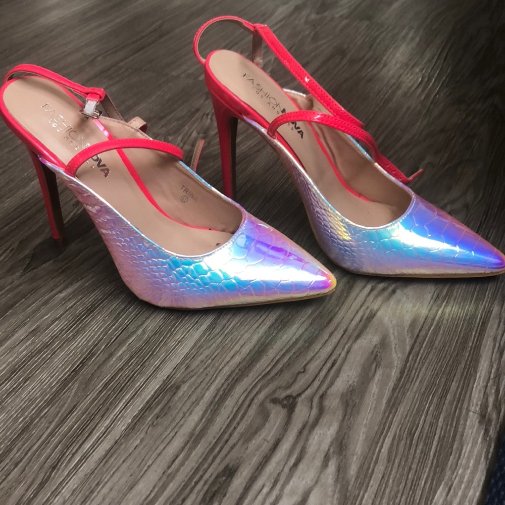 Fashion Nova snakeskin, translucent patterned heel